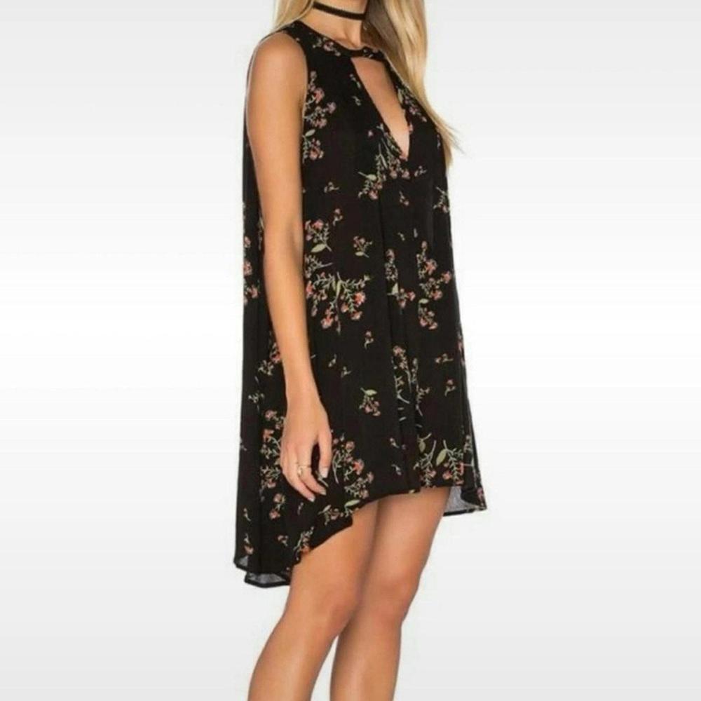 FREE PEOPLE Women Snap Out Of It Swing Dress Mini Size S Floral Black Boho